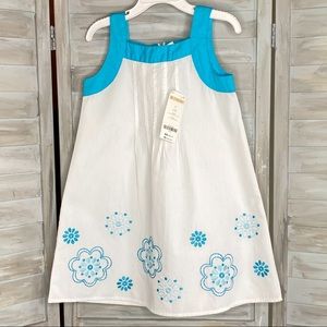Gymboree dress white aqua embroidered sleeveless girls size 5 NWT